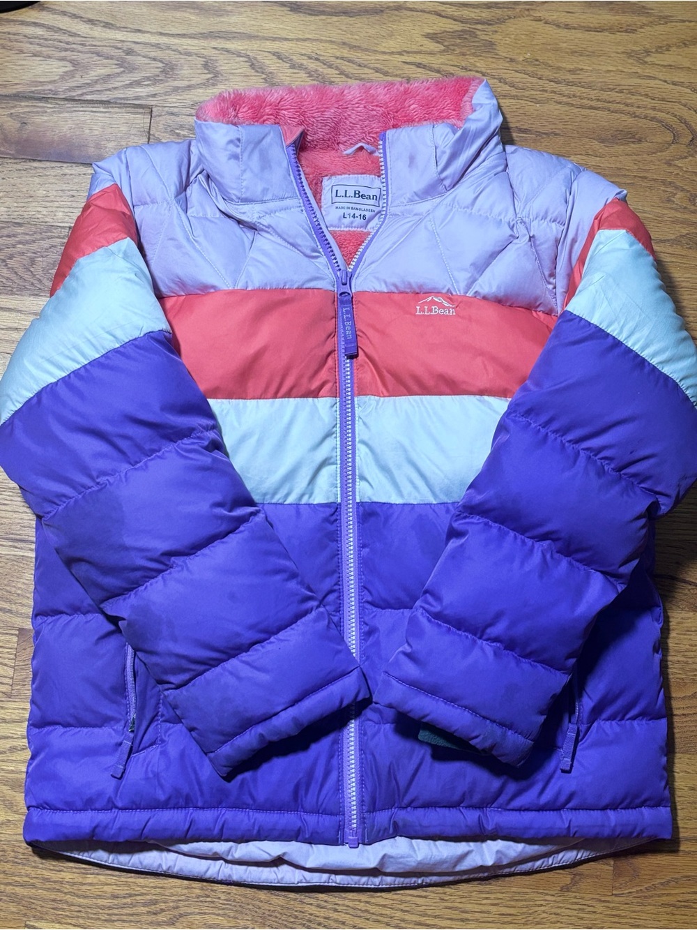 L.L.Bean Kids 14/16 Retro Colorblock Down Puffer Jacket Purple Ski Coat